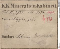 Etiketten zu Kupfer Gediegen (NHMW-MIN-Aq773)